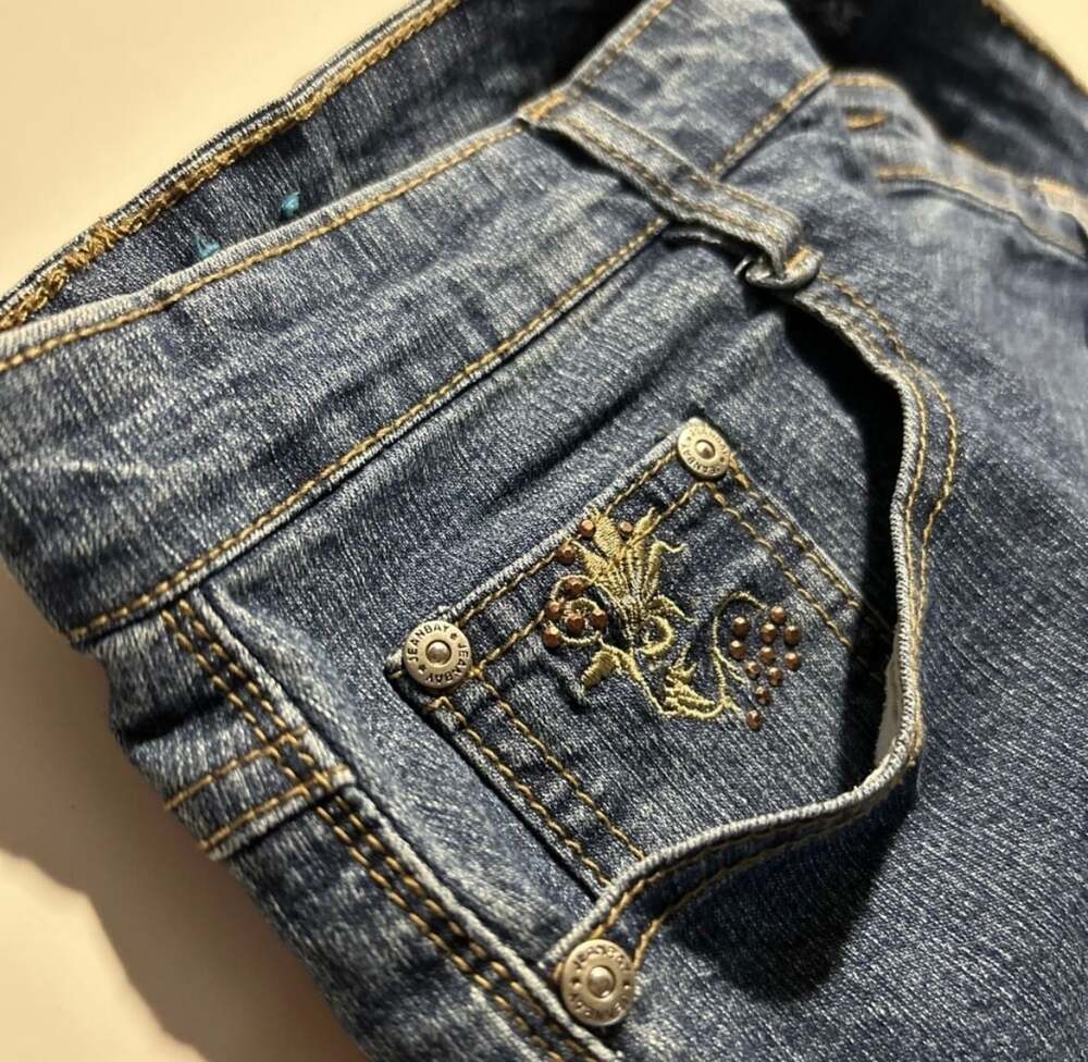 Jeanbay Women's Blue Denim Jeans with Floral Embroidery Detail